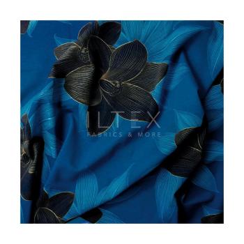 Baumwolljersey Lilie in Blau/Schwarz